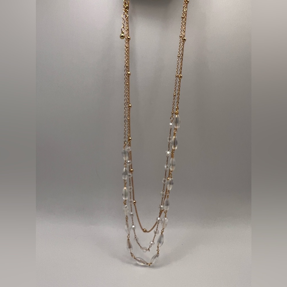 123 Gold Triple Layer with Clear Beads NWT Necklace